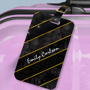 Elegant black gold glittery geometric luggage tag