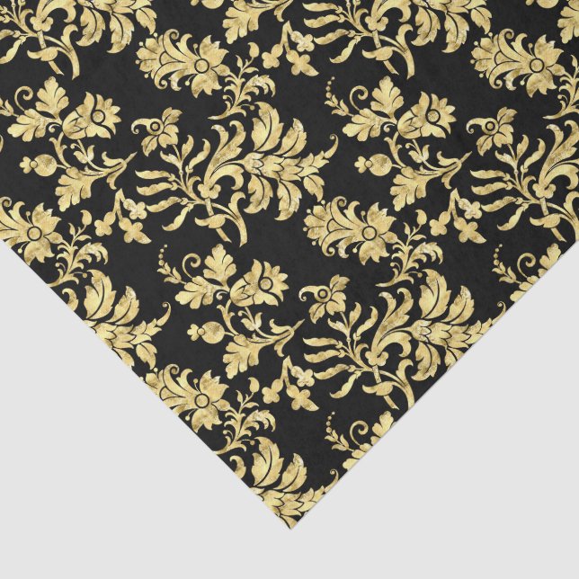 Elegant Black & Gold Gothic Floral Pattern Tissue Paper (Detail)