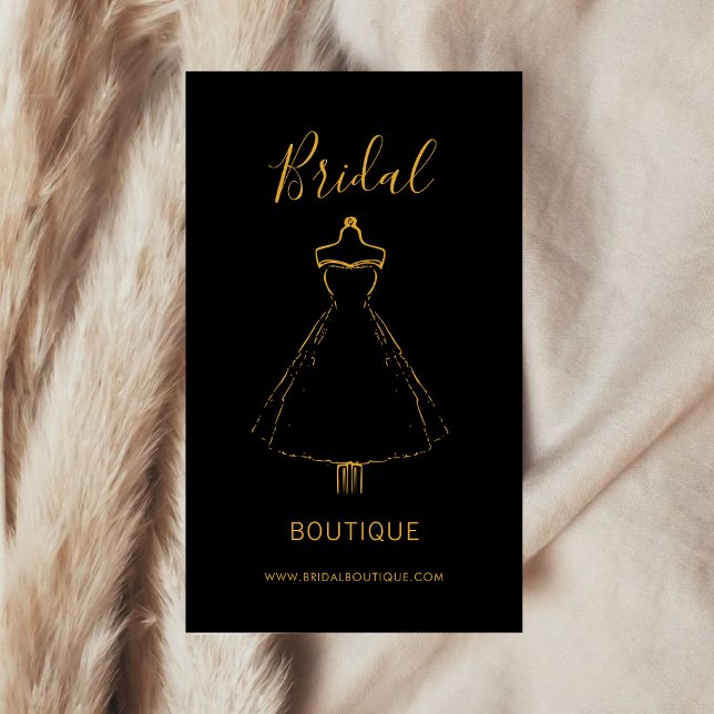 Elegant Black & Gold Gown Bride Stylist Boutique  Business Card (Creator Uploaded)