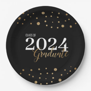 Elegant Black Gold Grad Class of 2024 Graduate  Paper Plate