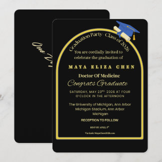 Elegant Black & Gold Graduate Celebration Invite |