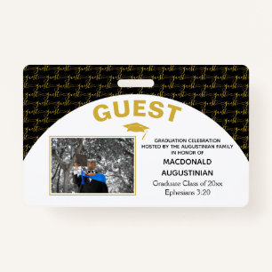 Elegant Black Gold Graduate Guest ID Badge