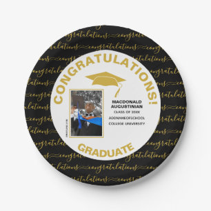 Elegant Black Gold Graduate Photo Paper Plates