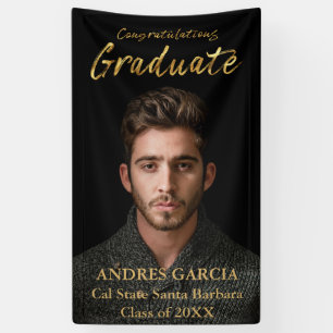 Elegant Black Gold Graduate Vertical Photo Banner