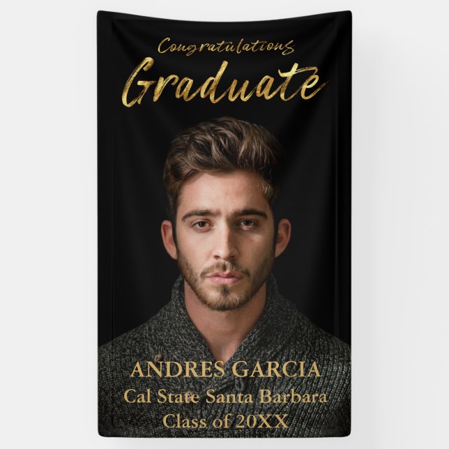 Elegant Black Gold Graduate Vertical Photo Banner (Vertical)