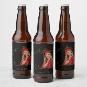 Elegant Black & Gold Graduation Beer Bottle Label