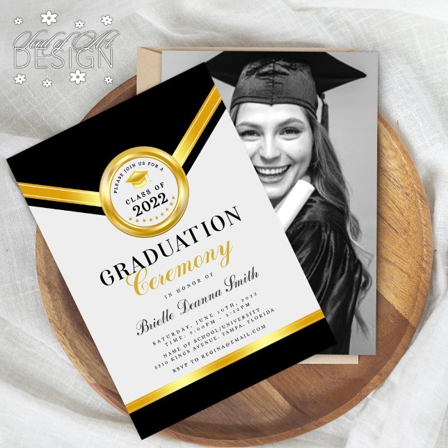 Elegant Black Gold Graduation Ceremony Invitation (Creator Uploaded)