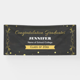 Elegant Black Gold Graduation Formal Congratulate Banner