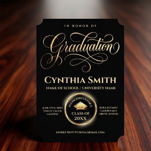 Elegant Black & Gold Graduation  Invitation
