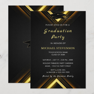 Elegant Black Gold Graduation Invitation