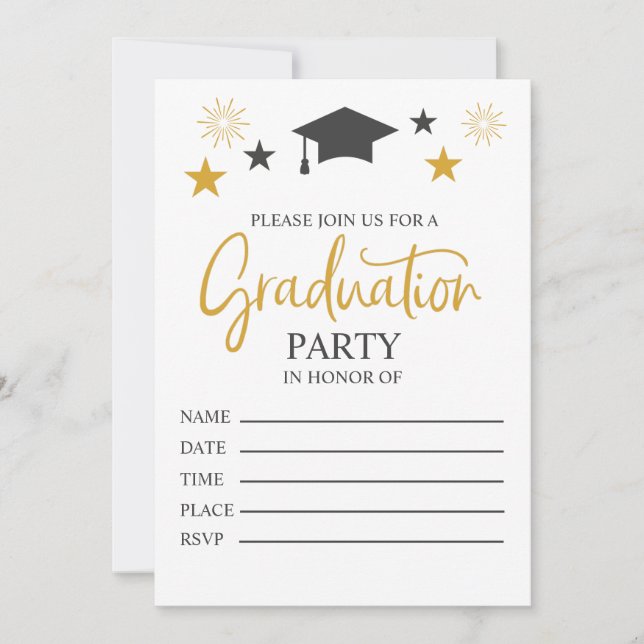 Elegant Black Gold Graduation Party Invitation (Front)