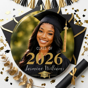 Elegant Black Gold Graduation Portrait Class Year 6 Cm Round Badge