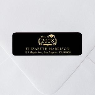Elegant Black Gold Graduation Return Address