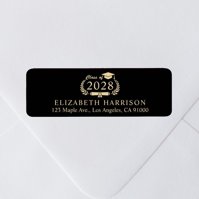 Elegant Black Gold Graduation Return Address (Creator Uploaded)