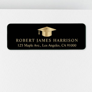 Elegant Black Gold Graduation Return Address