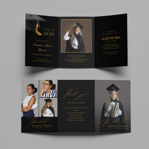 Elegant Black Gold Graduation Tri-Fold Invitation