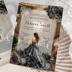 Elegant Black Gold Grand Ballroom Princess 15 Años Invitation