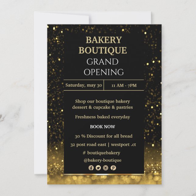 Elegant Black & Gold Grand Opening invitation  (Front)