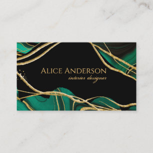 Elegant black gold green agate  business card