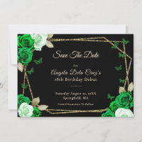 Elegant Black Gold Green Roses 18th Birthday Debut