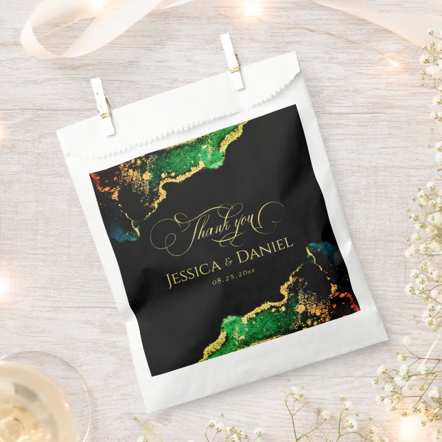 Elegant Black Gold Green Wedding Favour Bags (Clipped)