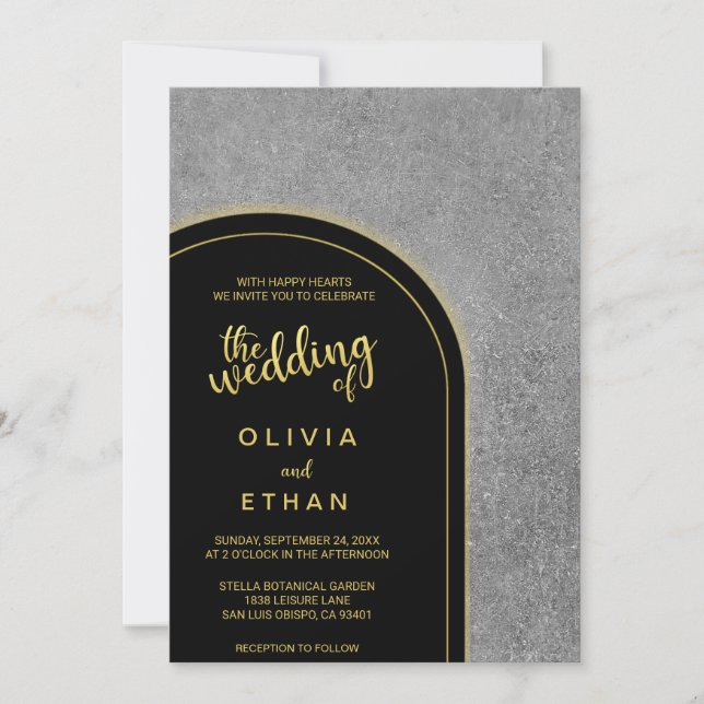Elegant black gold grey rustic Wedding Invitation (Front)