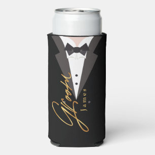 elegant black gold Groom Bachelor Party Seltzer C Seltzer Can Cooler