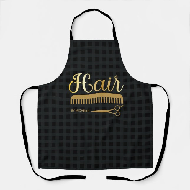Elegant Black gold Hairstylist Salon Name  Apron (Front)