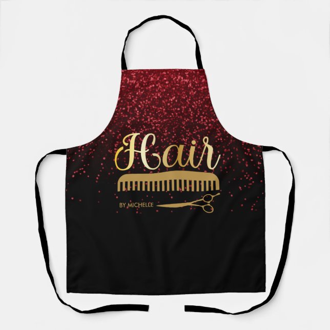 Elegant Black gold Hairstylist Salon Name  Apron (Front)