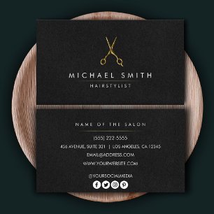 Elegant Black gold Hairstylist Scissor Minimalist Business Card