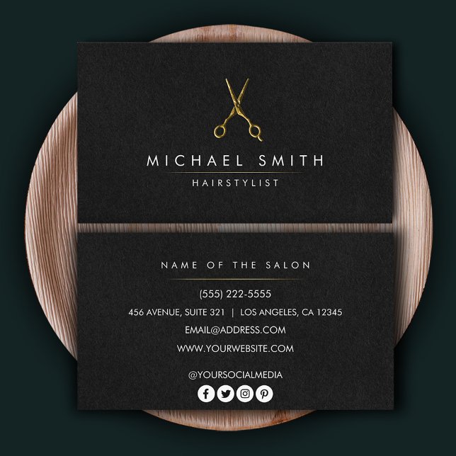 Elegant Black gold Hairstylist Scissor Minimalist  Business Card (Creator Uploaded)