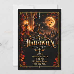 Elegant Black Gold Halloween Party Invitation