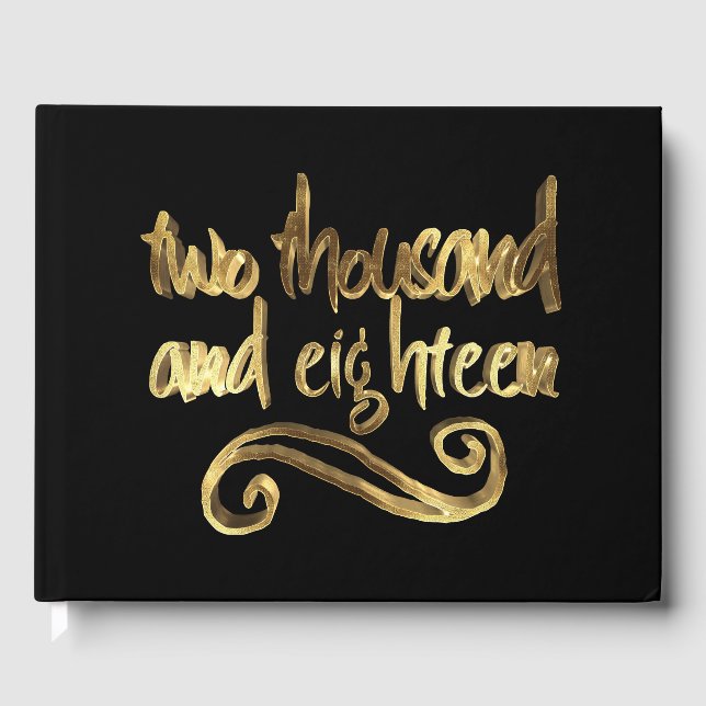 Elegant Black Gold Handwriting Typography 2018 Guest Book (Front)
