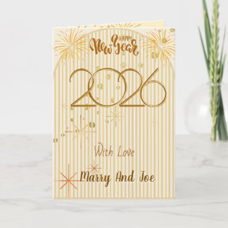 Elegant Black Gold Happy New Year 2026 Greeting  Holiday Card