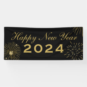 Elegant Black Gold Happy New Year 2027 Party Banner