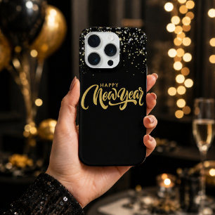 Elegant Black Gold Happy New Year iPhone 15 Pro Case
