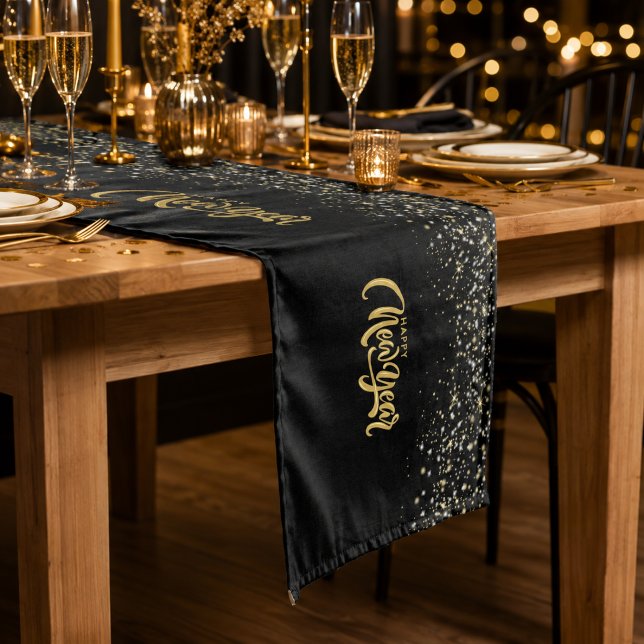 Elegant Black Gold Happy New Year Medium Table Runner (Creator Uploaded)