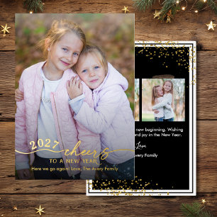 Elegant Black Gold Happy New Year Photo Foil Holiday Card