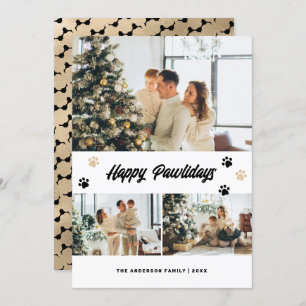 Elegant Black Gold Happy Pawlidays Christmas Card