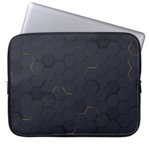 Elegant Black-Gold Hexagonal Pattern Laptop Sleeve