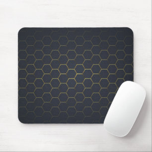 Elegant Black Gold Hexagonal Pattern Mouse Mat