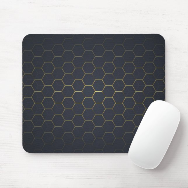 Elegant Black Gold Hexagonal Pattern Mouse Mat (With Mouse)