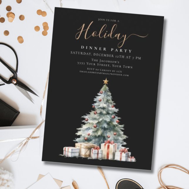 Elegant Black Gold Holiday Dinner Party Invitation (Creator Uploaded)