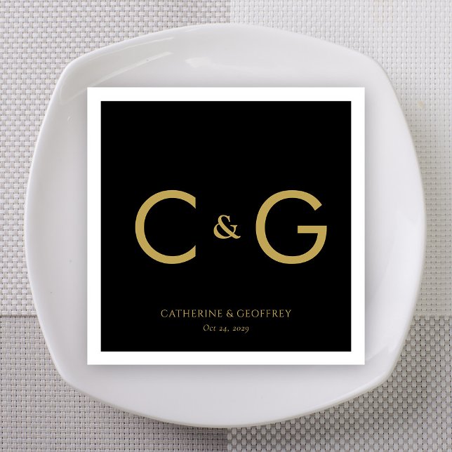 Elegant Black & Gold Initials Monogram Wedding Napkin (Elegant Black & Gold Initials Monogram Wedding Napkins)