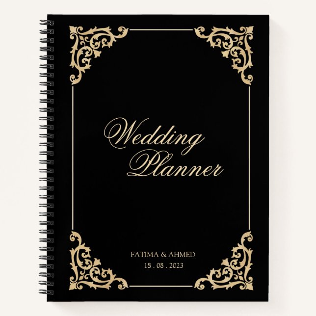 Elegant Black Gold Islamic Muslim Wedding Planner Notebook (Front)