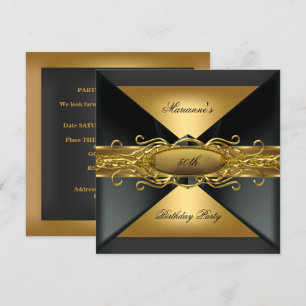 Elegant Black Gold Jewel Birthday Party 50th Invitation