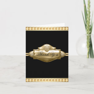 Elegant Black Gold Jewel Thank You Cards