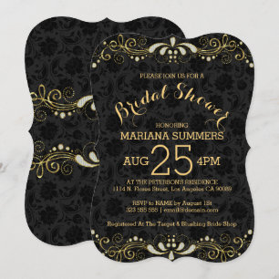 Elegant Black & Gold Lace Bridal Shower Invitation