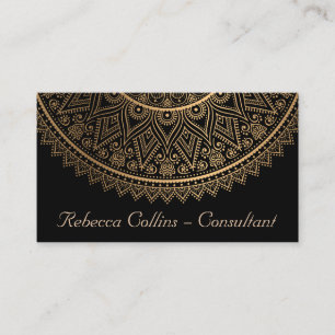 Elegant Black Gold Lace Mandala Business Card