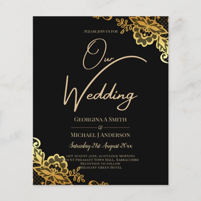 Elegant Black Gold Lace Modern Wedding  (Front)